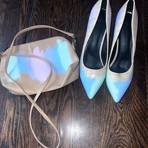 Nude & pastel hand painted heels & bag